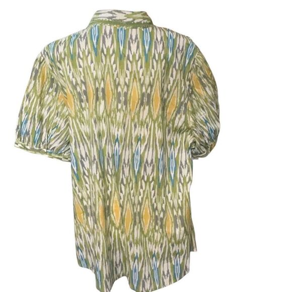 JH Collectibles Woman Green Geometric Short Sleeve Button Front Blouse Size 3X - Picture 4 of 6